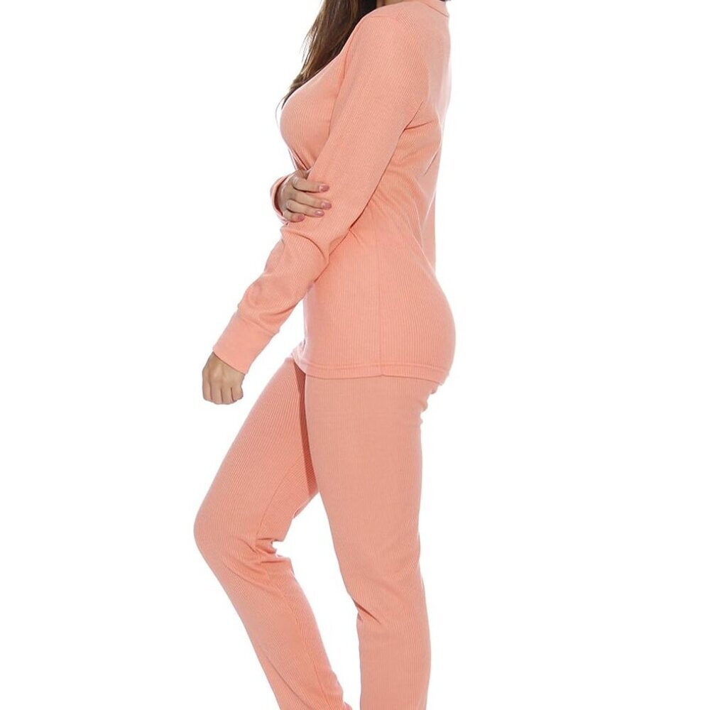 Women's Coral Thermal Underwear Set - Cozy Long Johns For Chilly Weather View 3